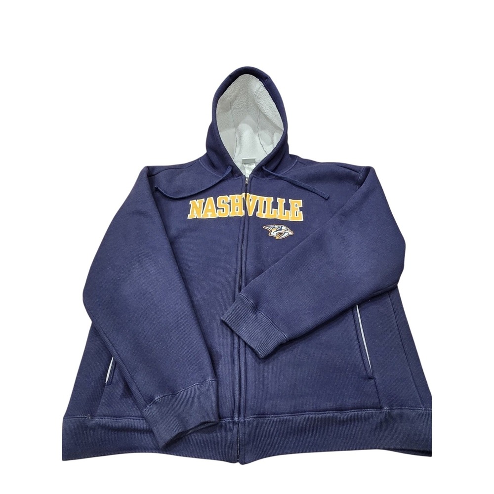 Knights Apparel Mens XL Nashville Predators Hoodie Navy Blue Faux Fur Lined Zip